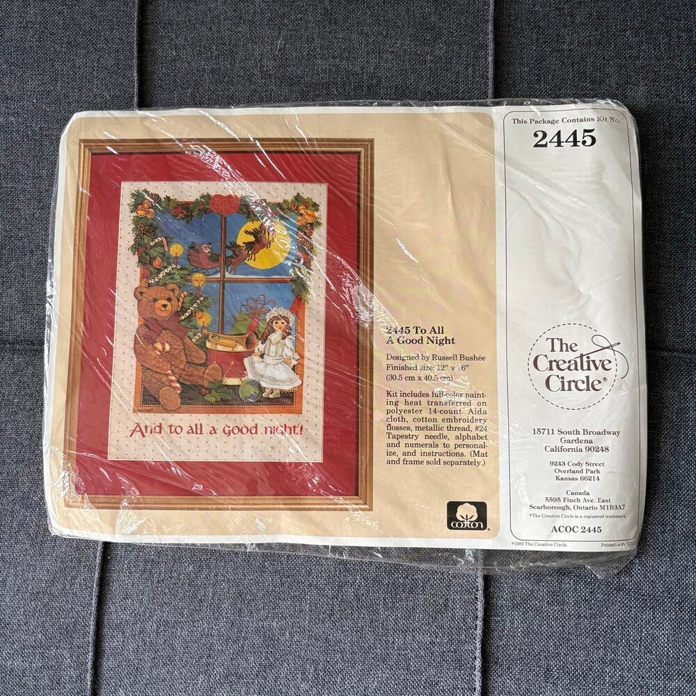 To All A Good Night Vintage Stamped Cross Stitch Kit The Creative Circle - 1988
